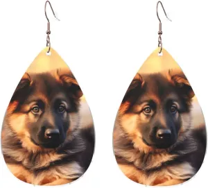 Stylish Drop-Shaped Acrylic Earrings Lightweight Printed Teardrop Dangle Earrings for Women (Cute German Shepherd Puppy)