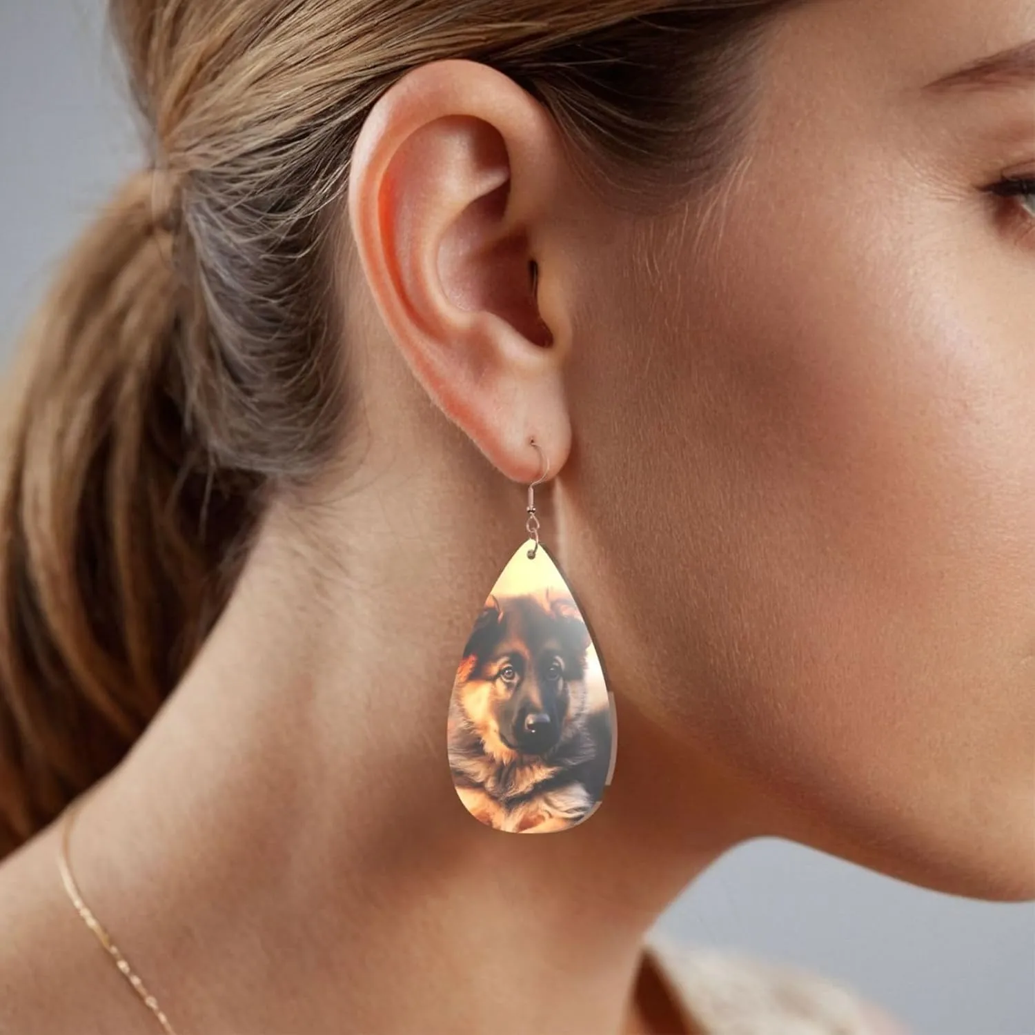 Stylish Drop-Shaped Acrylic Earrings Lightweight Printed Teardrop Dangle Earrings for Women (Cute German Shepherd Puppy)