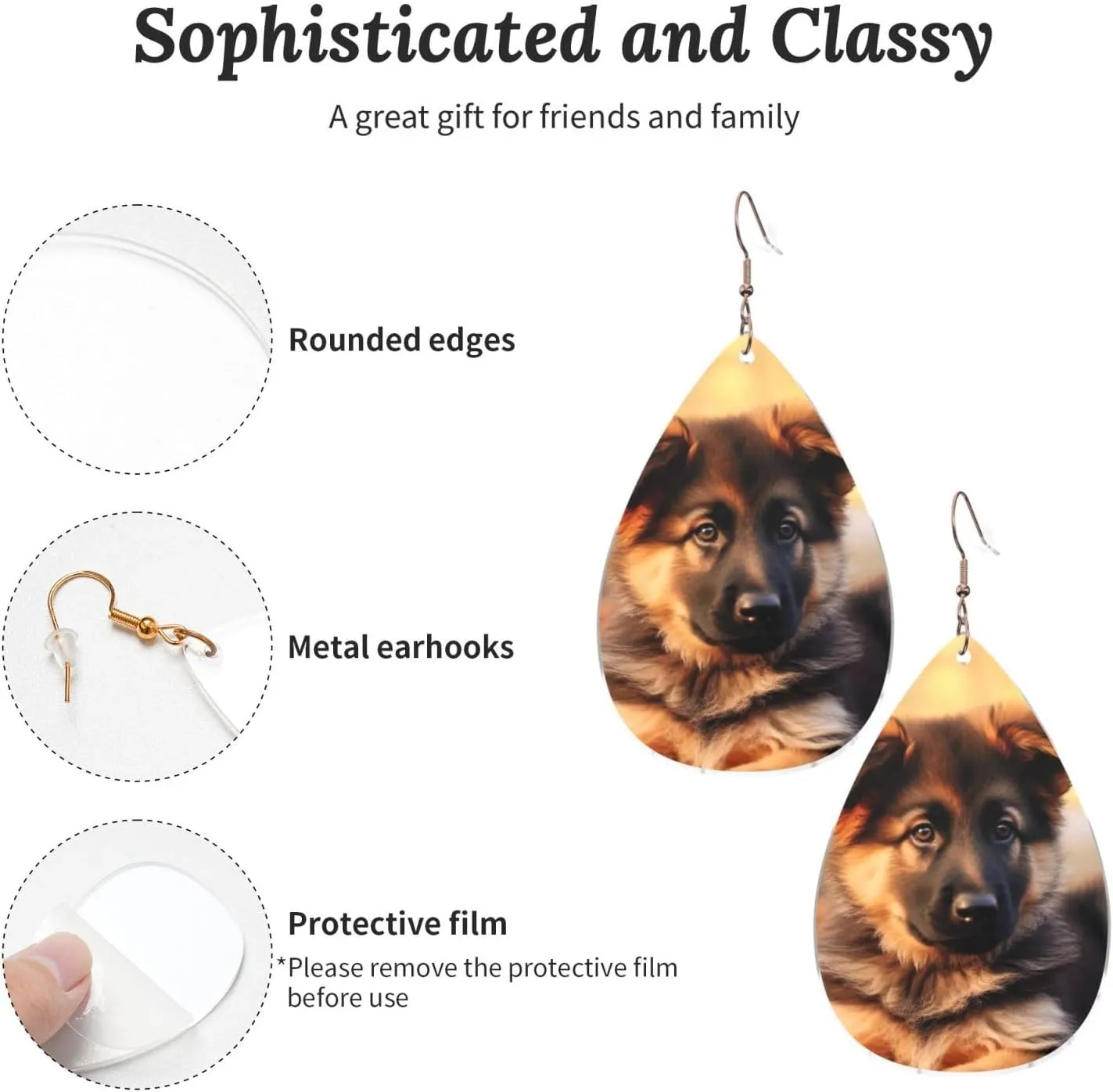 Stylish Drop-Shaped Acrylic Earrings Lightweight Printed Teardrop Dangle Earrings for Women (Cute German Shepherd Puppy)