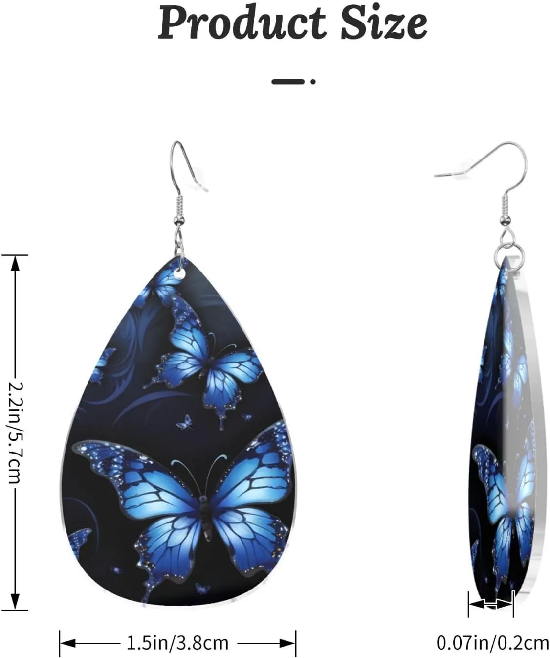 Stylish Drop-Shaped Acrylic Earrings Lightweight Printed Teardrop Dangle Earrings for Women (Dark Blue Butterflies)