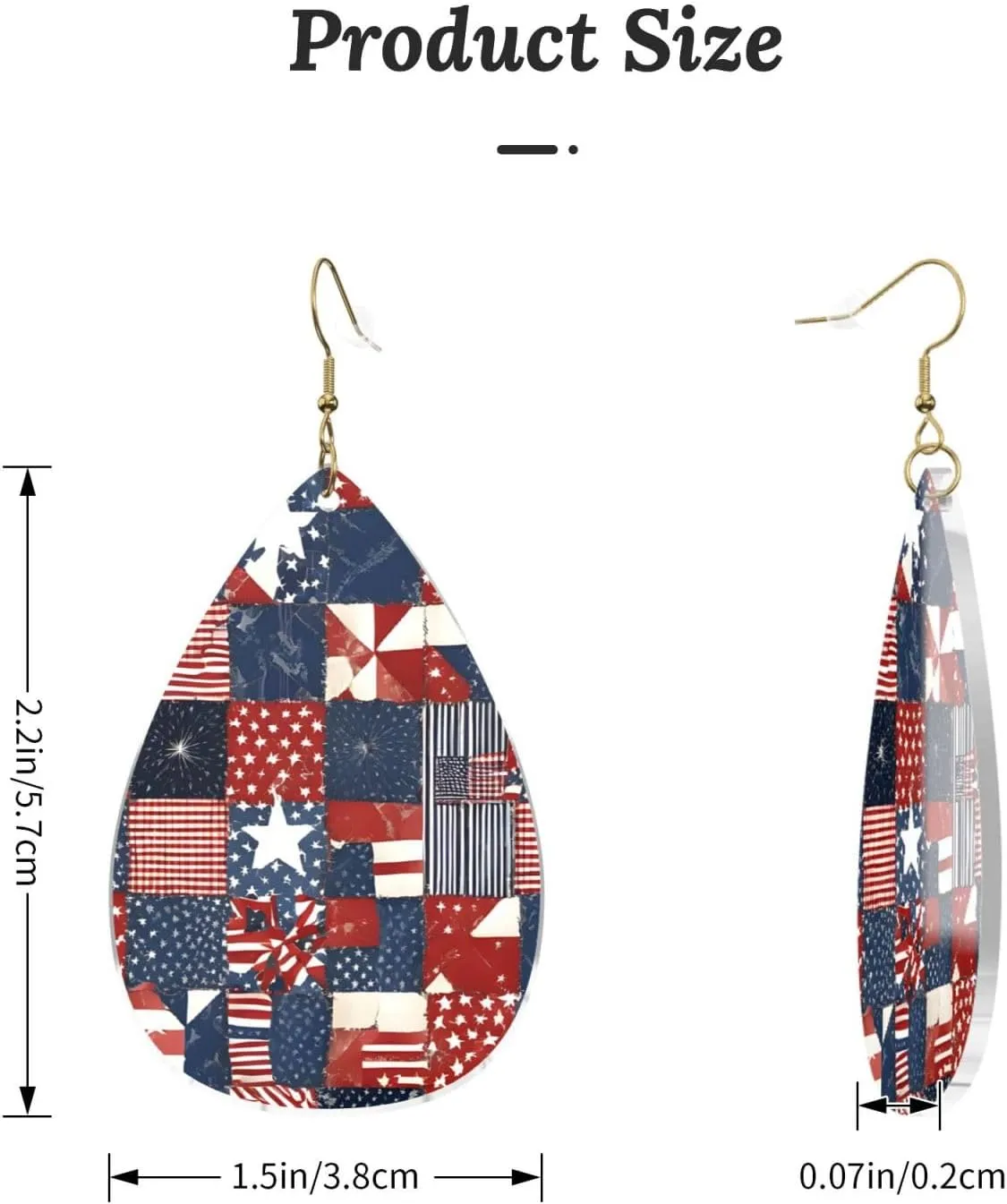 Stylish Drop-Shaped Acrylic Earrings Lightweight Printed Teardrop Dangle Earrings for Women (Flag Patchwork Print)