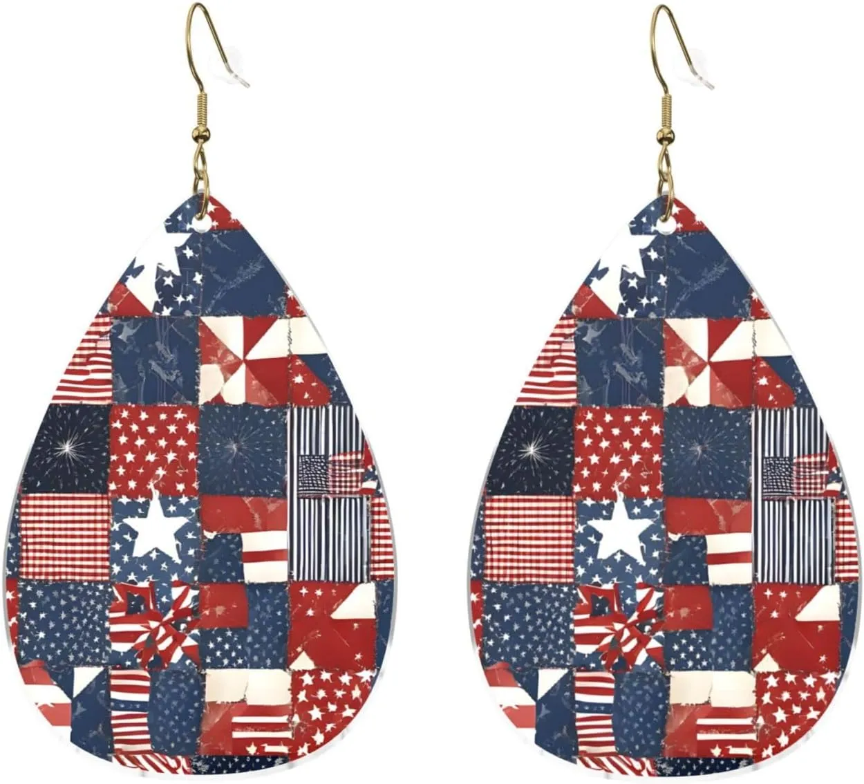 Stylish Drop-Shaped Acrylic Earrings Lightweight Printed Teardrop Dangle Earrings for Women (Flag Patchwork Print)