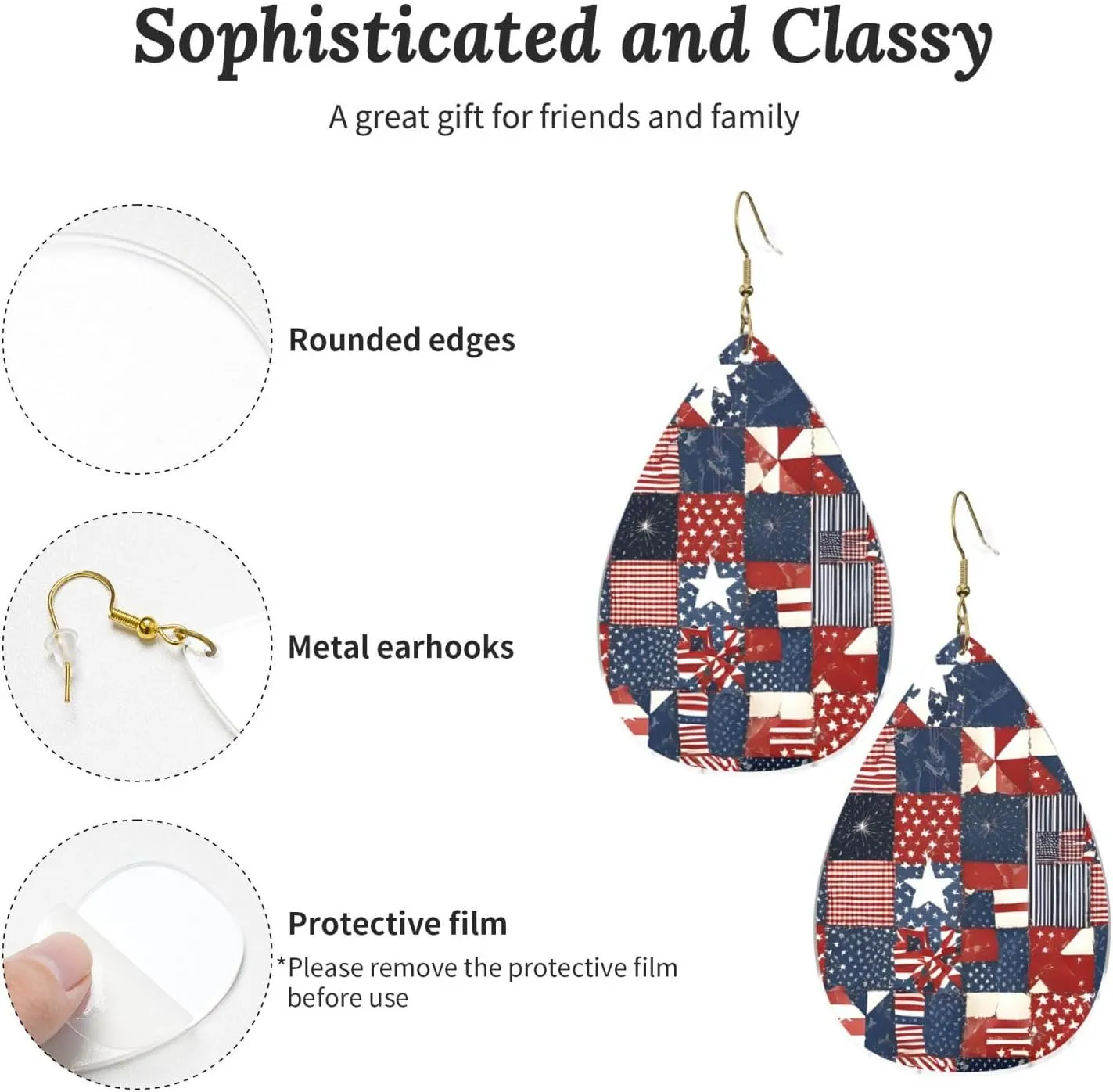 Stylish Drop-Shaped Acrylic Earrings Lightweight Printed Teardrop Dangle Earrings for Women (Flag Patchwork Print)
