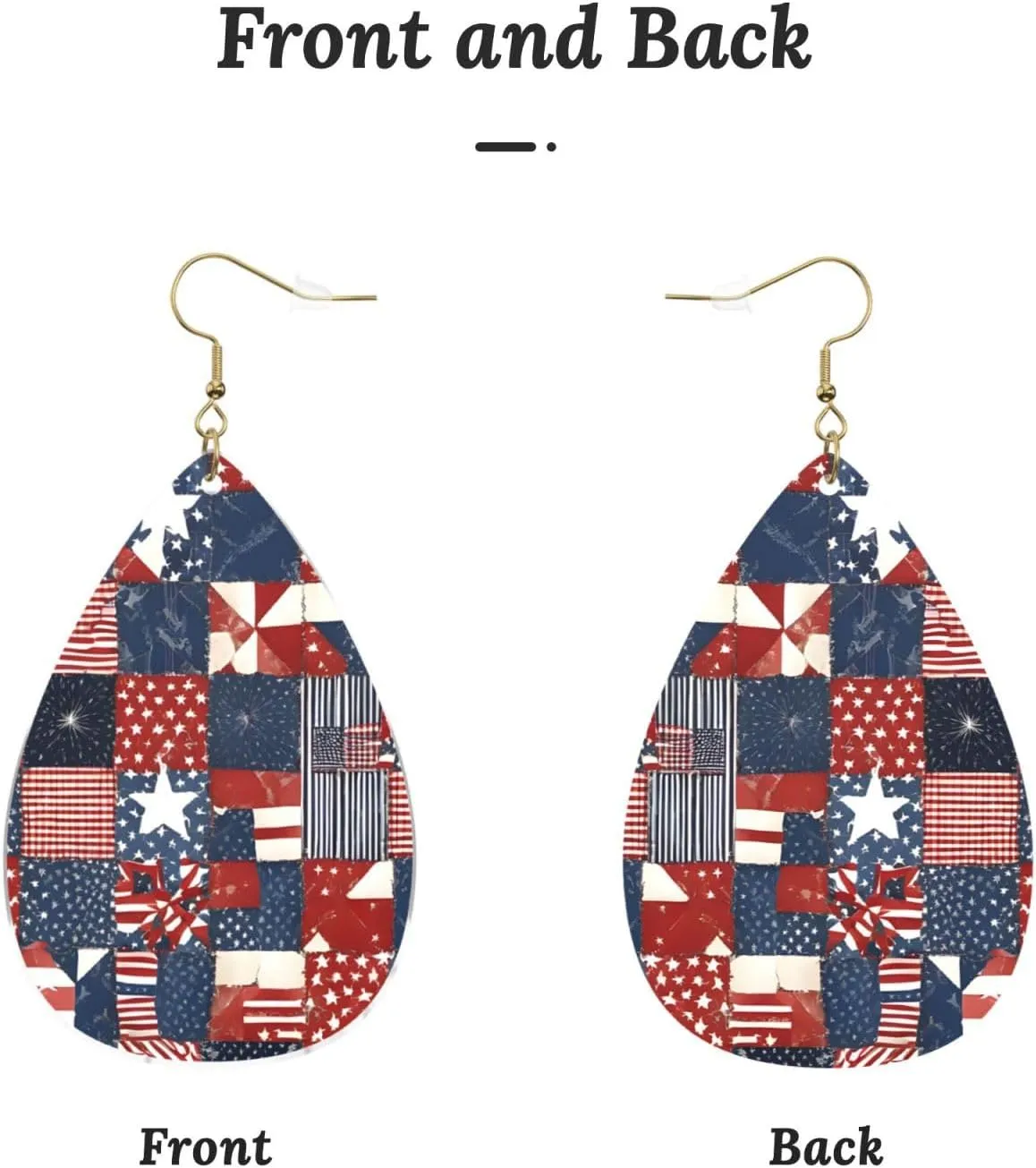 Stylish Drop-Shaped Acrylic Earrings Lightweight Printed Teardrop Dangle Earrings for Women (Flag Patchwork Print)