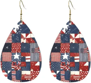 Stylish Drop-Shaped Acrylic Earrings Lightweight Printed Teardrop Dangle Earrings for Women (Flag Patchwork Print)