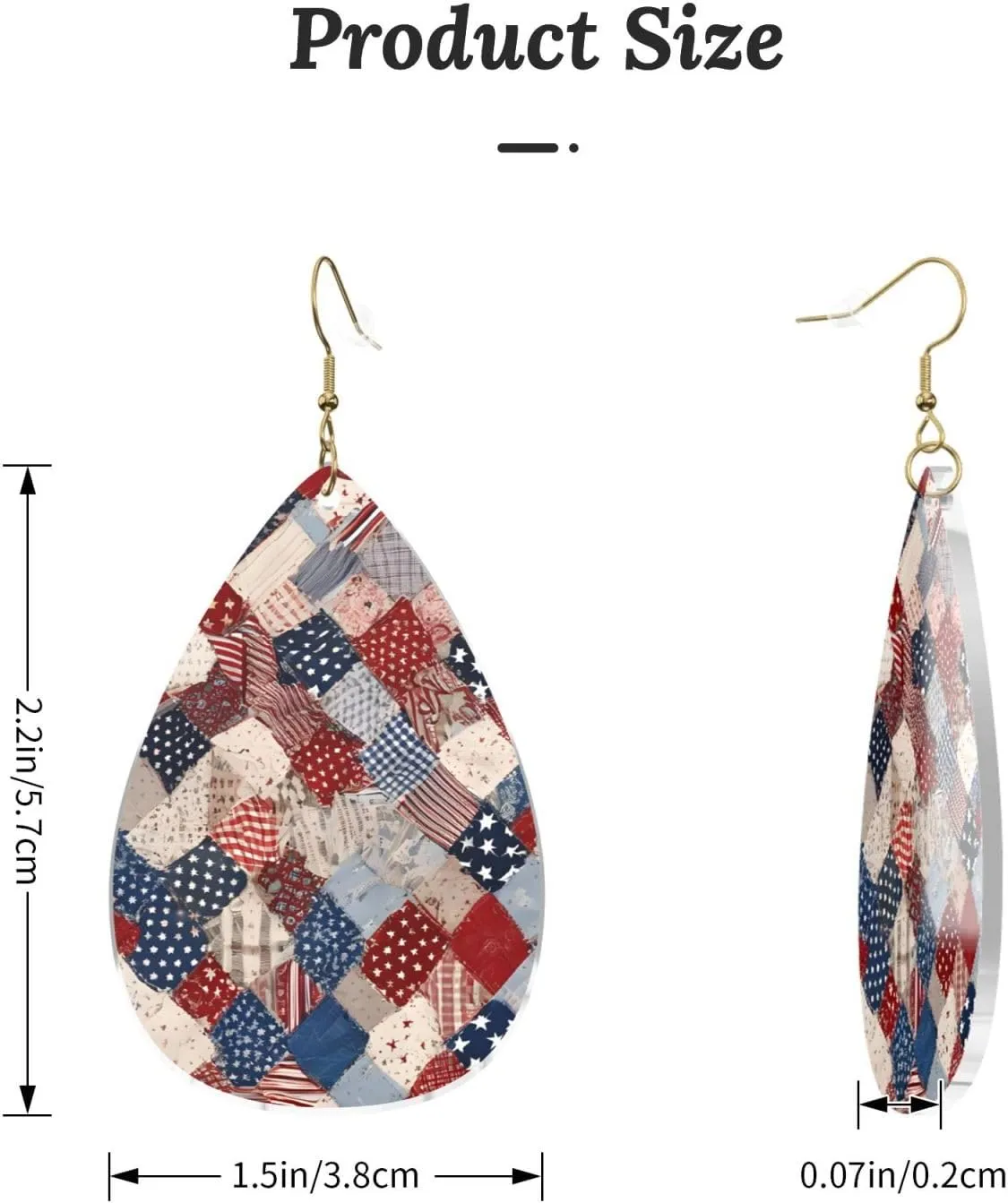 Stylish Drop-Shaped Acrylic Earrings Lightweight Printed Teardrop Dangle Earrings for Women (Flag Patchwork)
