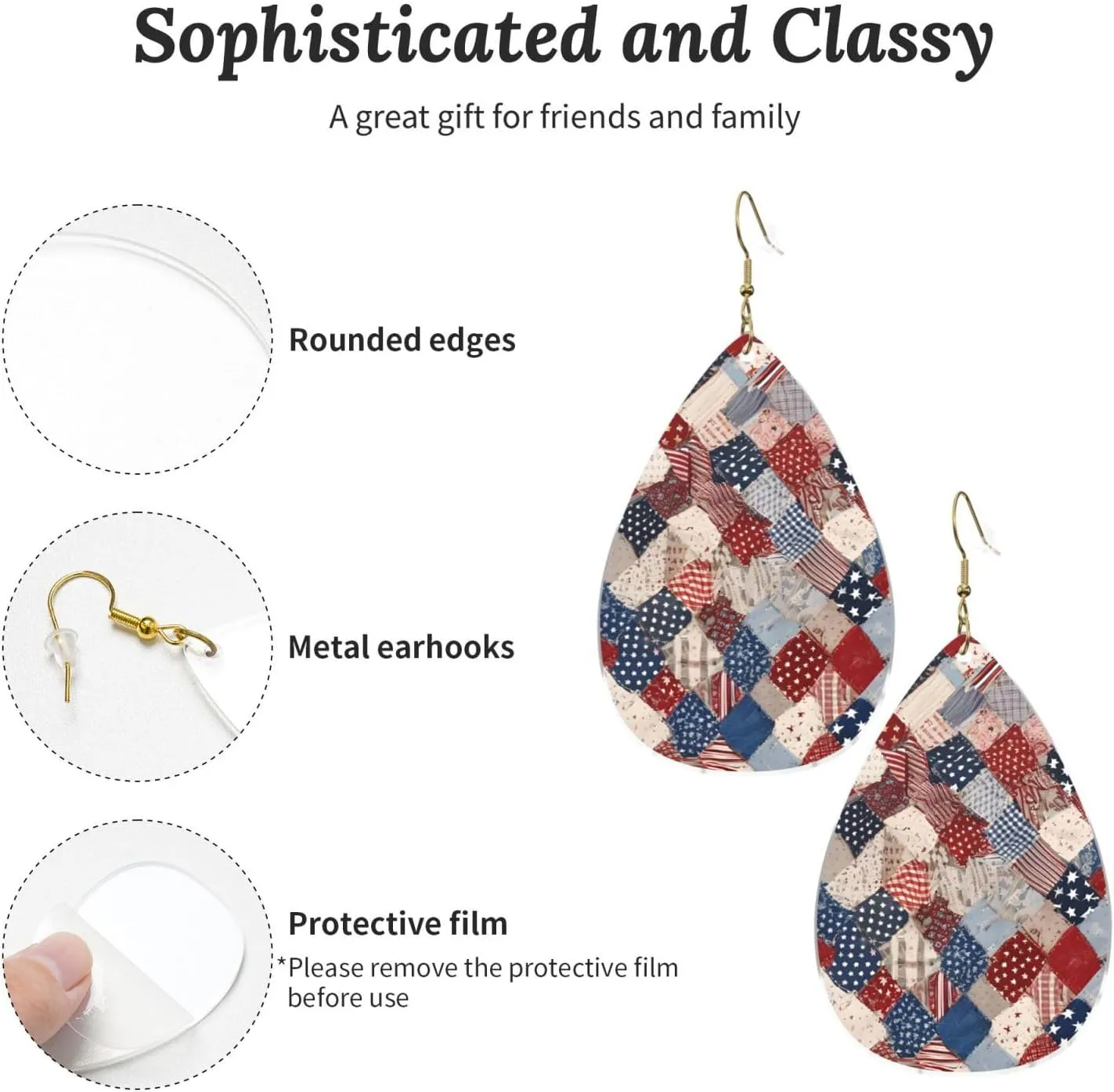 Stylish Drop-Shaped Acrylic Earrings Lightweight Printed Teardrop Dangle Earrings for Women (Flag Patchwork)