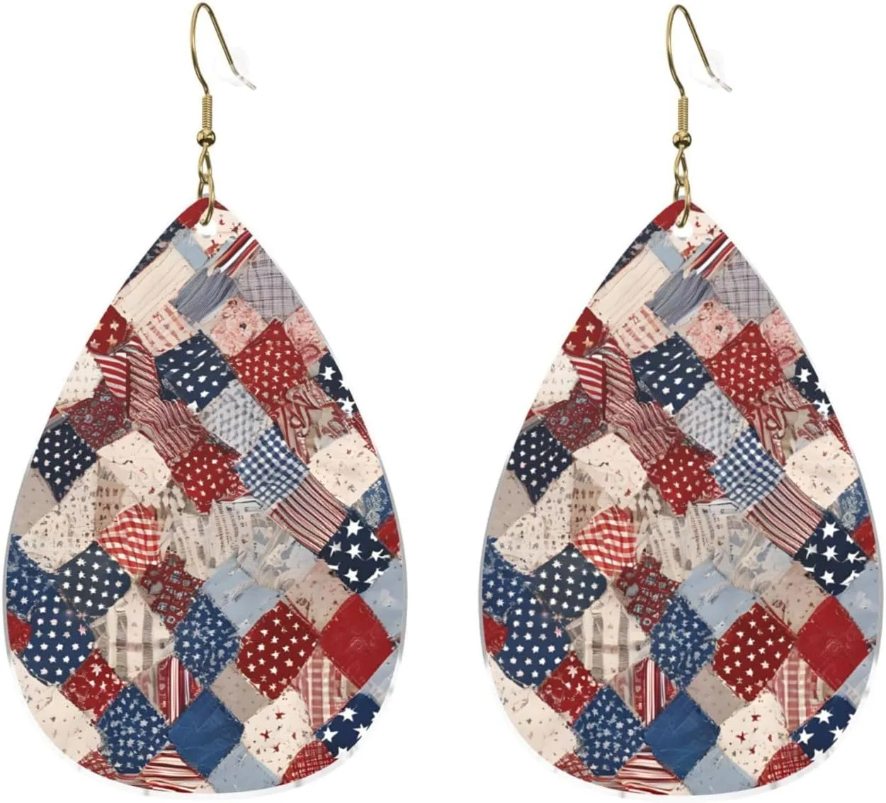 Stylish Drop-Shaped Acrylic Earrings Lightweight Printed Teardrop Dangle Earrings for Women (Flag Patchwork)
