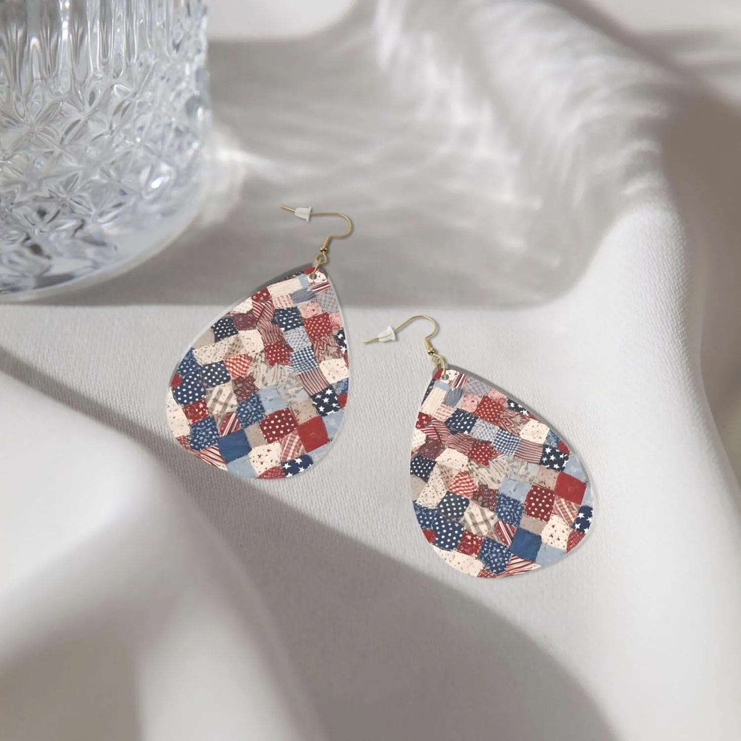 Stylish Drop-Shaped Acrylic Earrings Lightweight Printed Teardrop Dangle Earrings for Women (Flag Patchwork)
