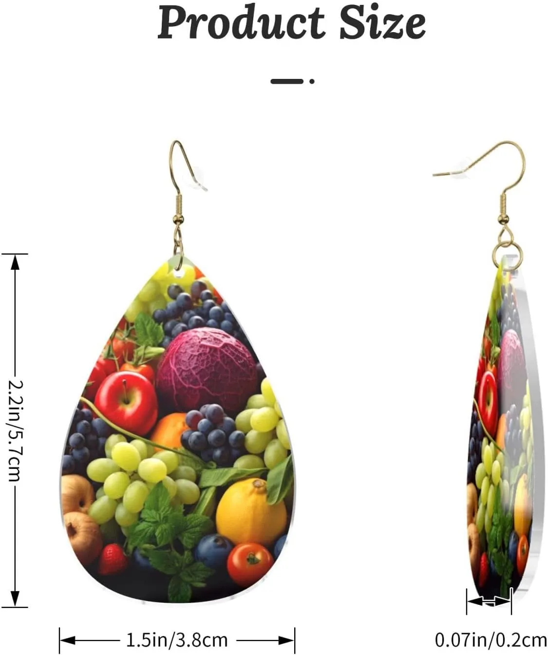 Stylish Drop-Shaped Acrylic Earrings Lightweight Printed Teardrop Dangle Earrings for Women (Fresh Fruits and Vegetables)