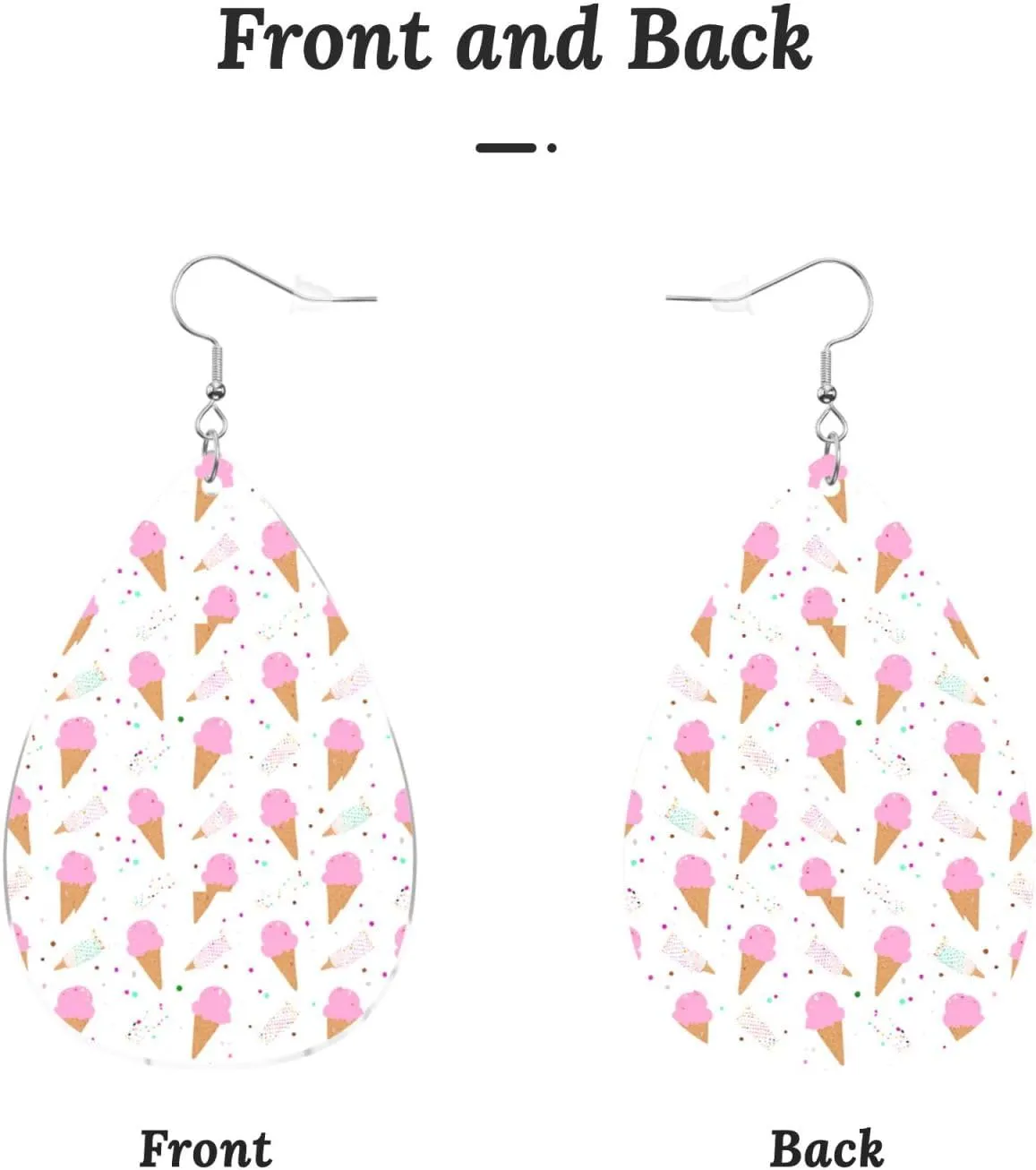Stylish Drop-Shaped Acrylic Earrings Lightweight Printed Teardrop Dangle Earrings for Women (Ice Cream Cones)