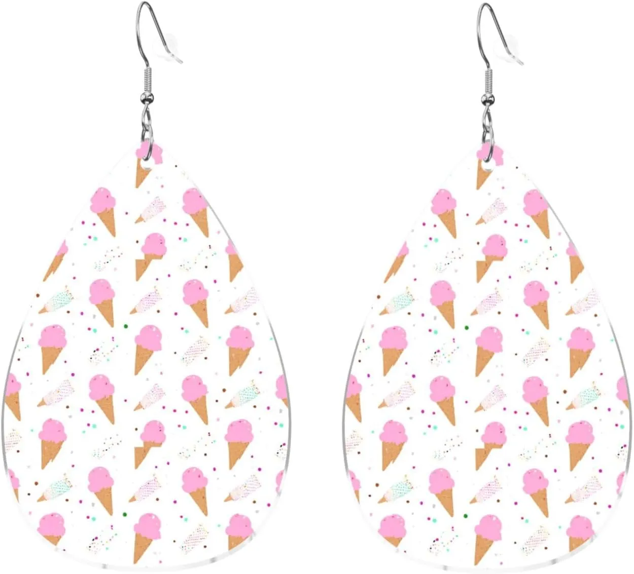 Stylish Drop-Shaped Acrylic Earrings Lightweight Printed Teardrop Dangle Earrings for Women (Ice Cream Cones)