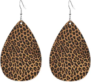 Stylish Drop-Shaped Acrylic Earrings Lightweight Printed Teardrop Dangle Earrings for Women (Leopard print)