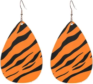 Stylish Drop-Shaped Acrylic Earrings Lightweight Printed Teardrop Dangle Earrings for Women (Orange tiger leopard)