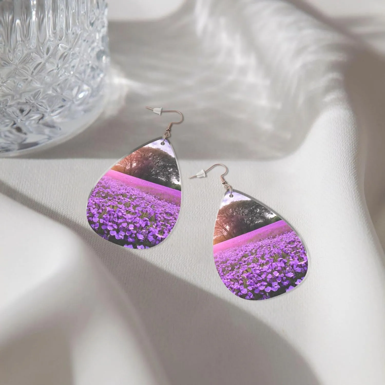 Stylish Drop-Shaped Acrylic Earrings Lightweight Printed Teardrop Dangle Earrings for Women (Purple Lavender)