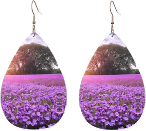 Stylish Drop-Shaped Acrylic Earrings Lightweight Printed Teardrop Dangle Earrings for Women (Purple Lavender)