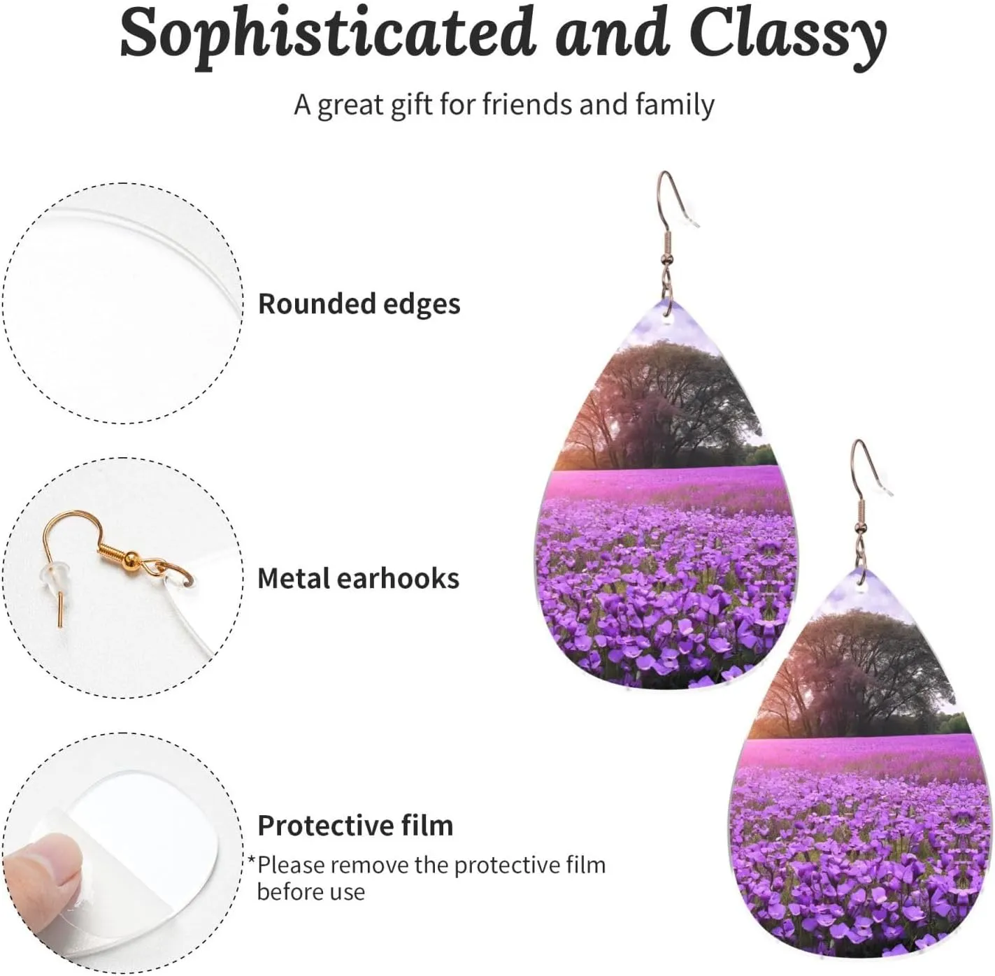 Stylish Drop-Shaped Acrylic Earrings Lightweight Printed Teardrop Dangle Earrings for Women (Purple Lavender)