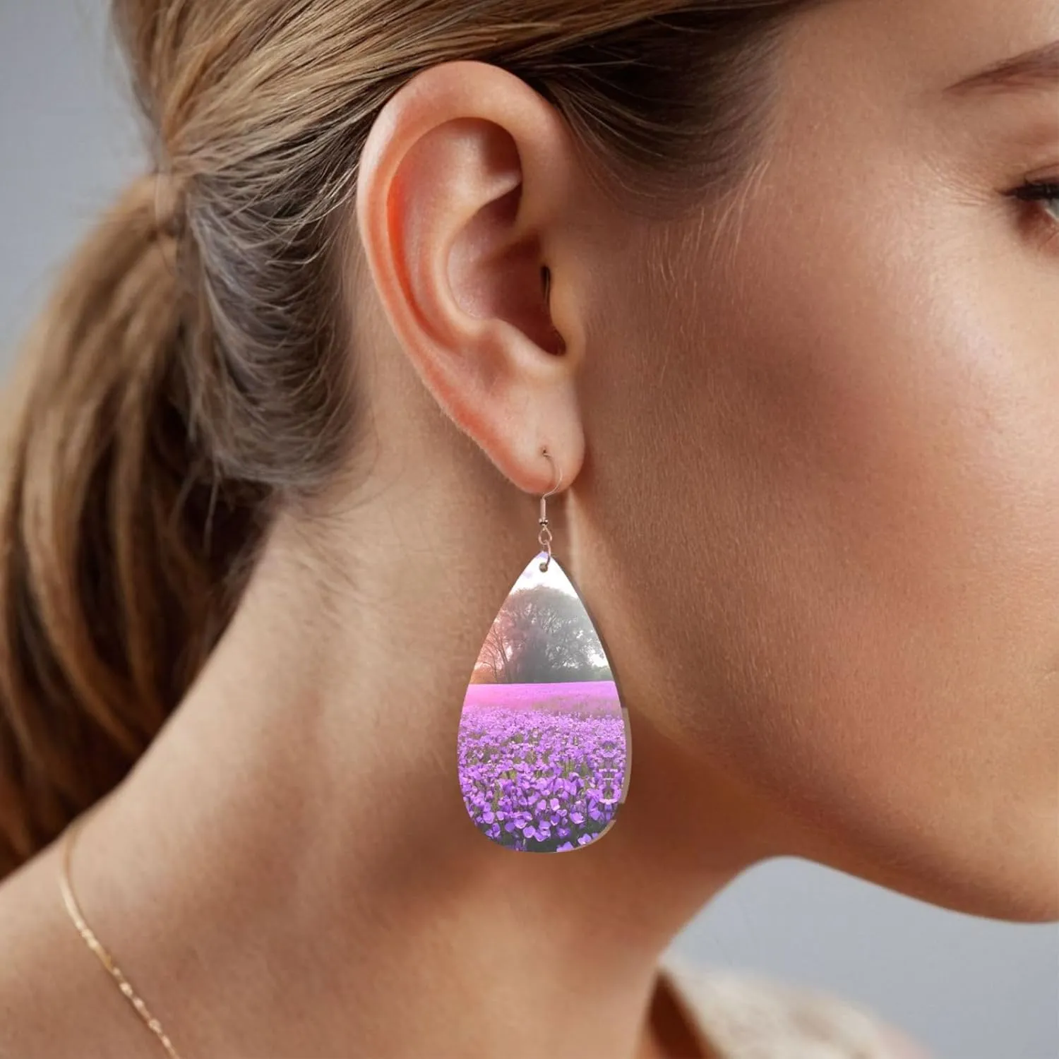 Stylish Drop-Shaped Acrylic Earrings Lightweight Printed Teardrop Dangle Earrings for Women (Purple Lavender)