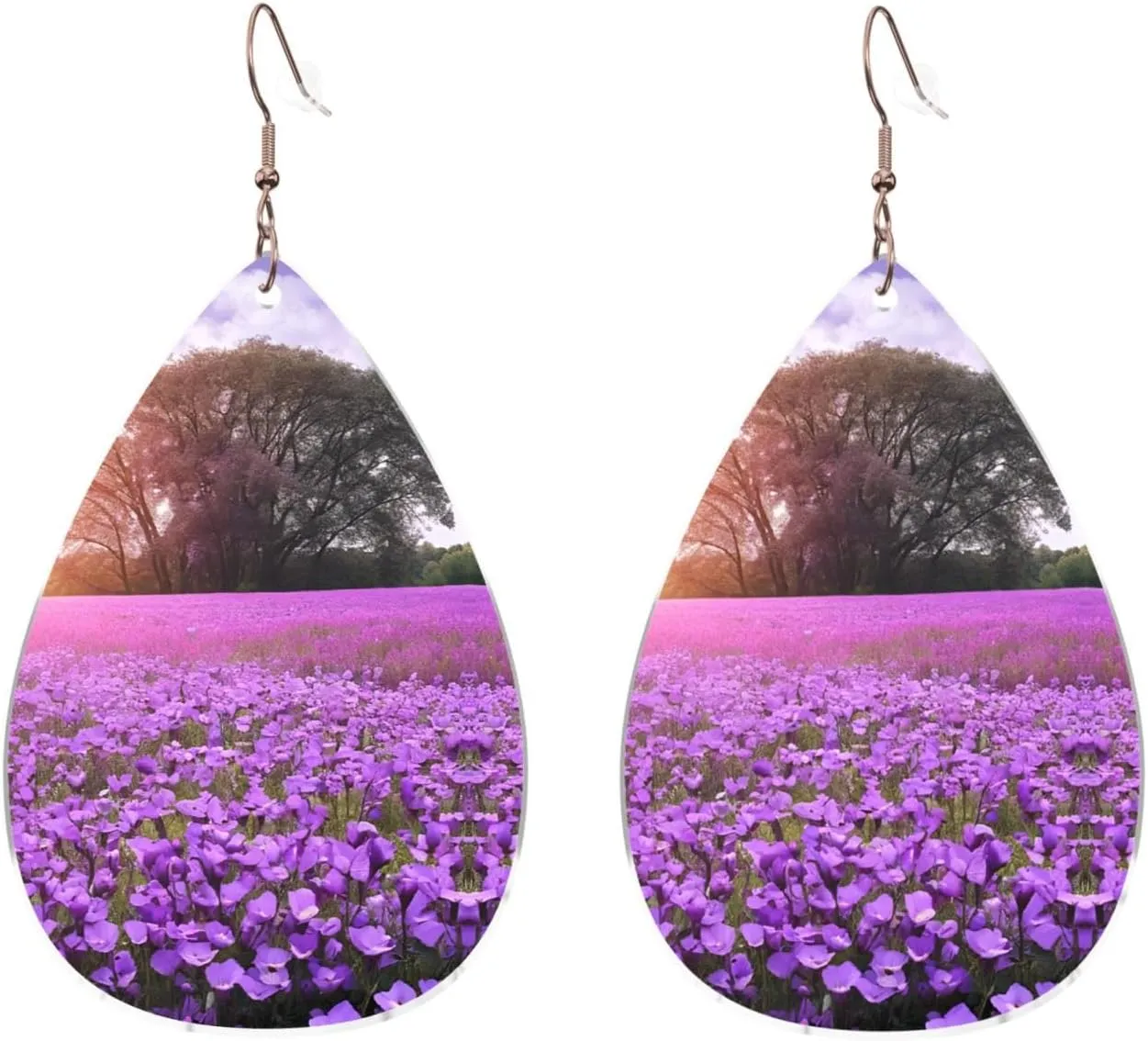 Stylish Drop-Shaped Acrylic Earrings Lightweight Printed Teardrop Dangle Earrings for Women (Purple Lavender)
