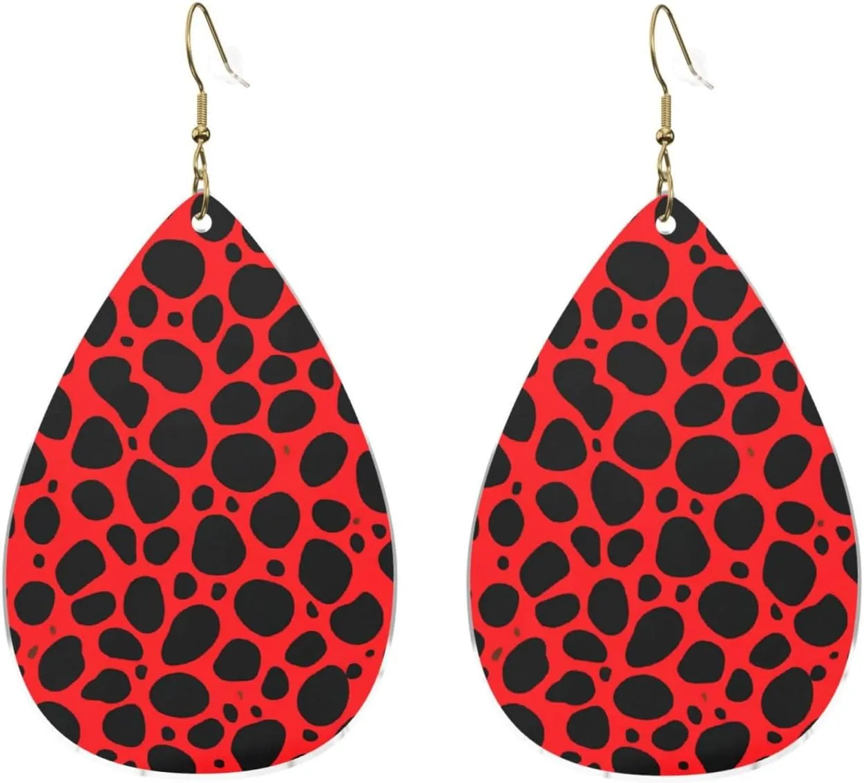Stylish Drop-Shaped Acrylic Earrings Lightweight Printed Teardrop Dangle Earrings for Women (Red Leopard Pattern)