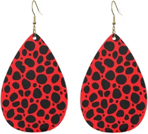Stylish Drop-Shaped Acrylic Earrings Lightweight Printed Teardrop Dangle Earrings for Women (Red Leopard Pattern)