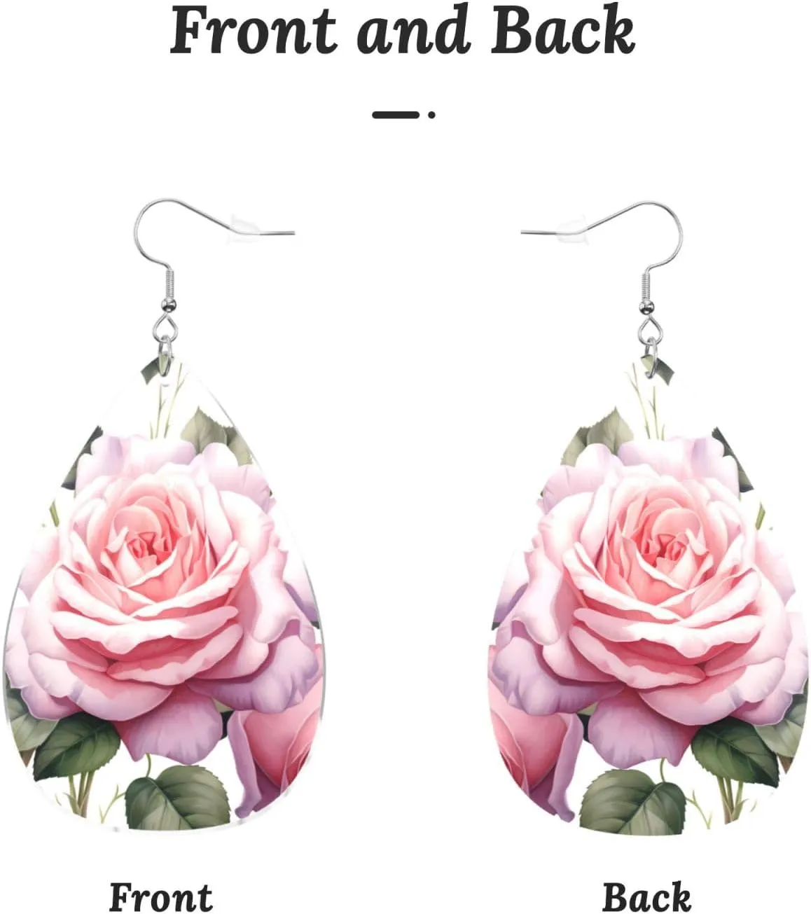 Stylish Drop-Shaped Acrylic Earrings Lightweight Printed Teardrop Dangle Earrings for Women (Rosess)