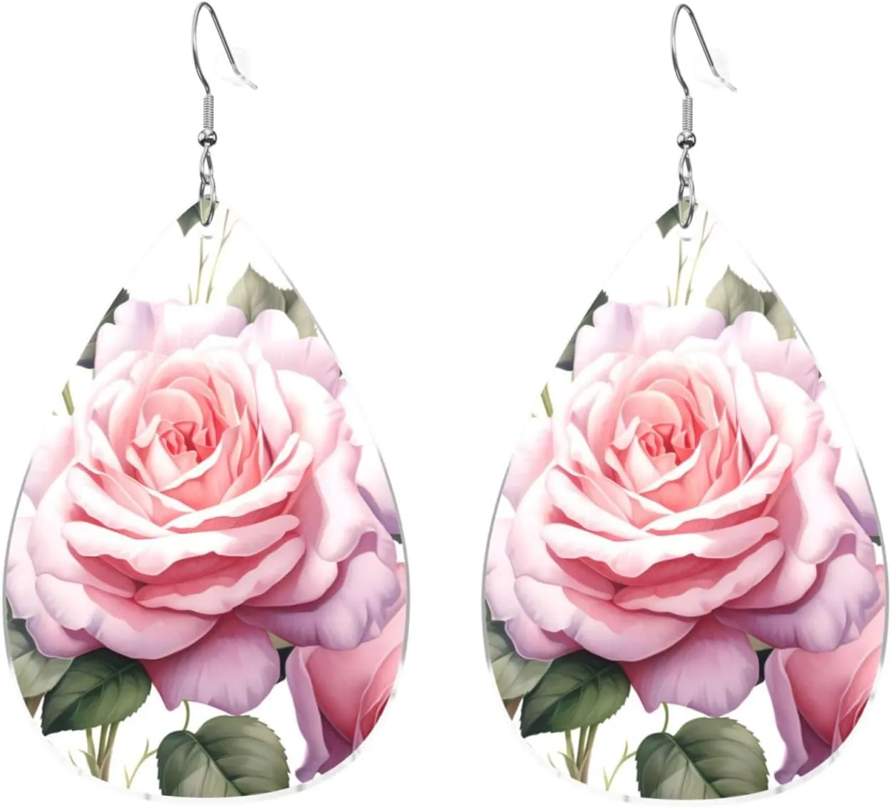 Stylish Drop-Shaped Acrylic Earrings Lightweight Printed Teardrop Dangle Earrings for Women (Rosess)