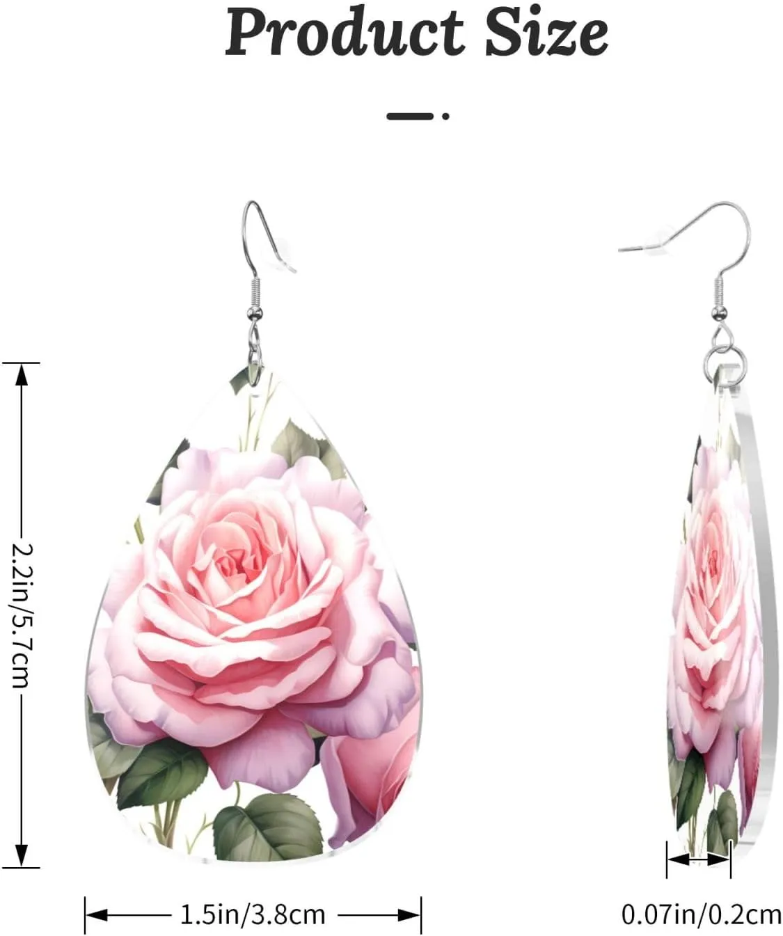 Stylish Drop-Shaped Acrylic Earrings Lightweight Printed Teardrop Dangle Earrings for Women (Rosess)