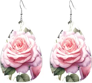 Stylish Drop-Shaped Acrylic Earrings Lightweight Printed Teardrop Dangle Earrings for Women (Rosess)