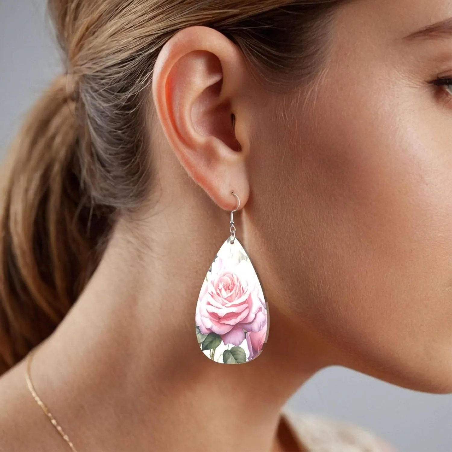 Stylish Drop-Shaped Acrylic Earrings Lightweight Printed Teardrop Dangle Earrings for Women (Rosess)