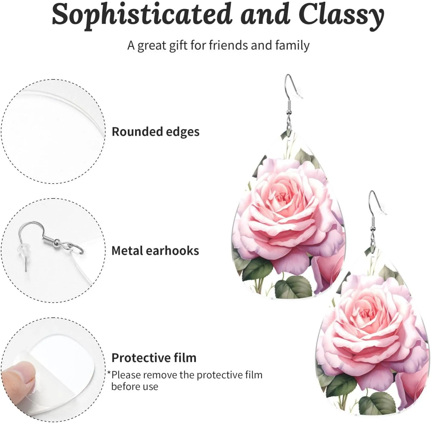 Stylish Drop-Shaped Acrylic Earrings Lightweight Printed Teardrop Dangle Earrings for Women (Rosess)