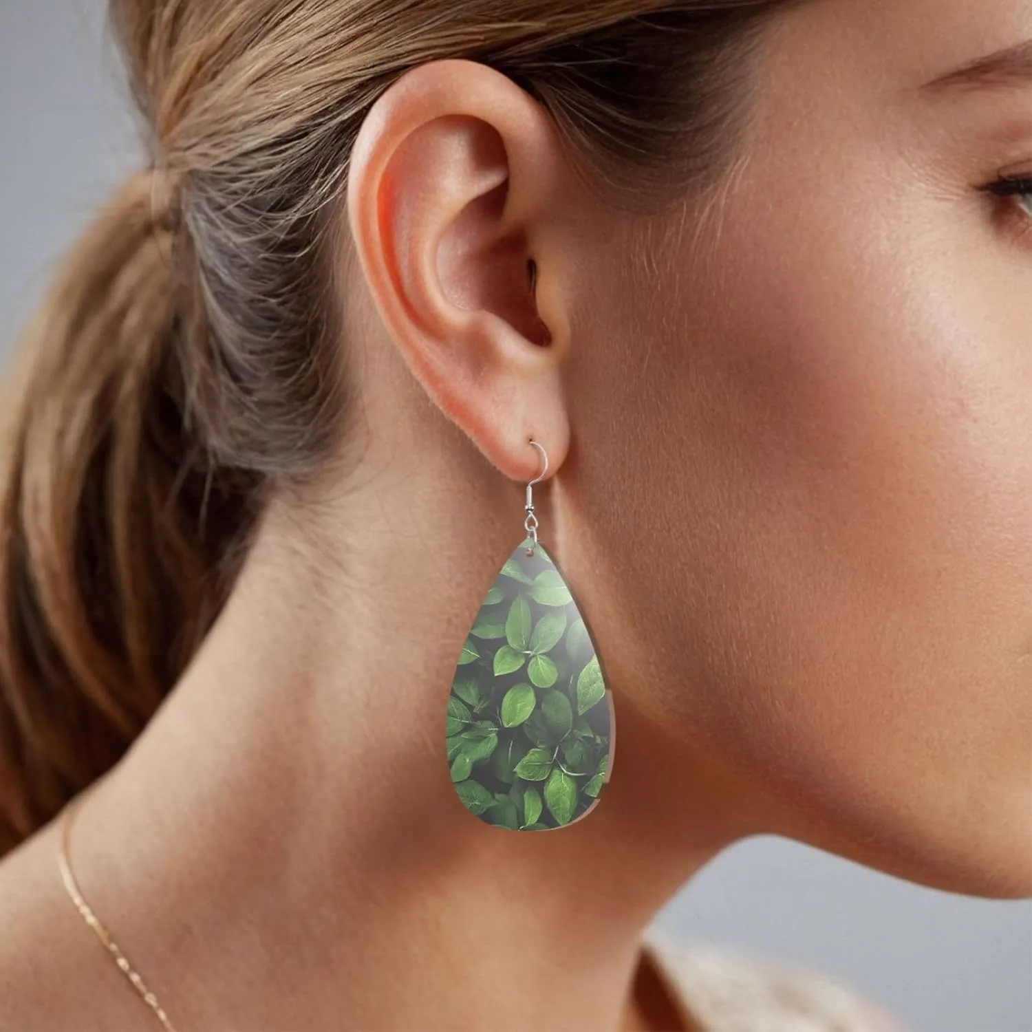 Stylish Drop-Shaped Acrylic Earrings Lightweight Printed Teardrop Dangle Earrings for Women (St Patricks Day Leaves)