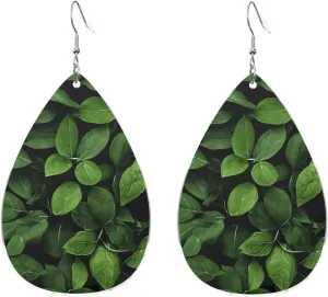 Stylish Drop-Shaped Acrylic Earrings Lightweight Printed Teardrop Dangle Earrings for Women (St Patricks Day Leaves)