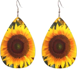 Stylish Drop-Shaped Acrylic Earrings Lightweight Printed Teardrop Dangle Earrings for Women (Sunflowers Pattern)