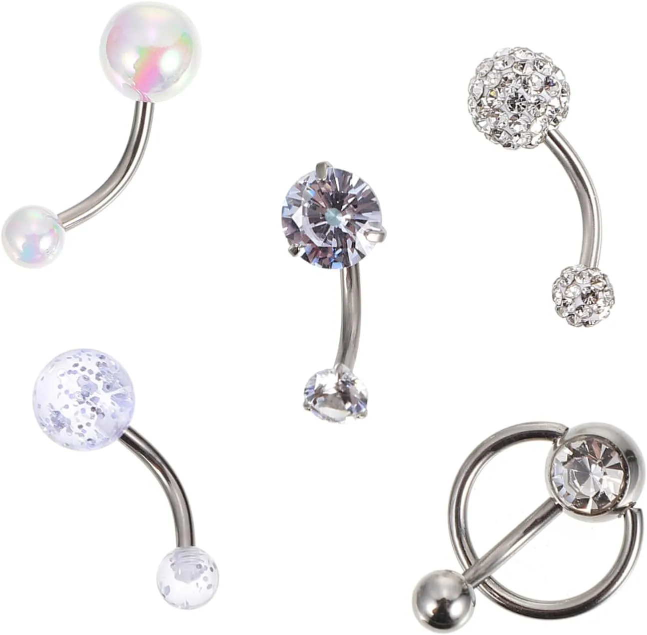 Stylish Navel Ring Belly Button Decor 5pcs Belly Button Piercing Jewelry Stainless Steel and Zircon Material