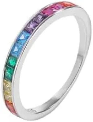 Stylish Rainbow Collection Square Full of Diamond Couple Rings for Women Genuine Original Sterling S925 Silver Valentine Jewelry