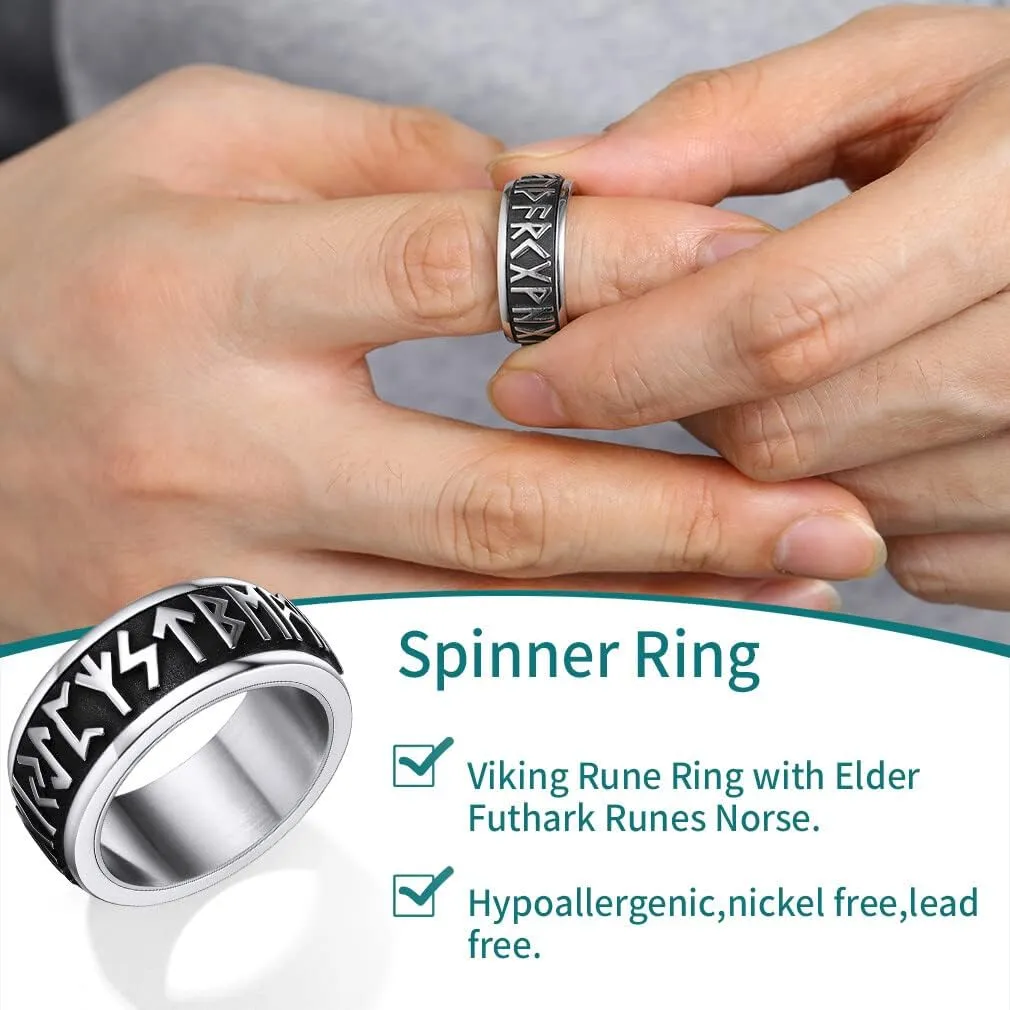 Supcare Men Women Fidget Ring,Nordic/Celtic/Moon Star Spinner Ring Jewelry Custom Name Ring Gifts for Christmas,Size 7-14 (with Jewelry Gift Box)