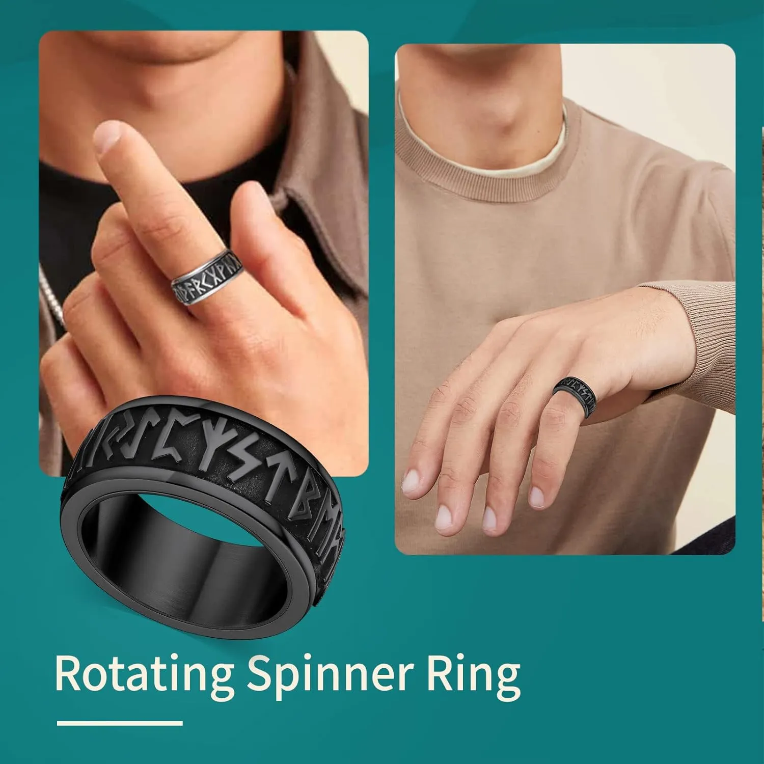 Supcare Men Women Fidget Ring,Nordic/Celtic/Moon Star Spinner Ring Jewelry Custom Name Ring Gifts for Christmas,Size 7-14 (with Jewelry Gift Box)