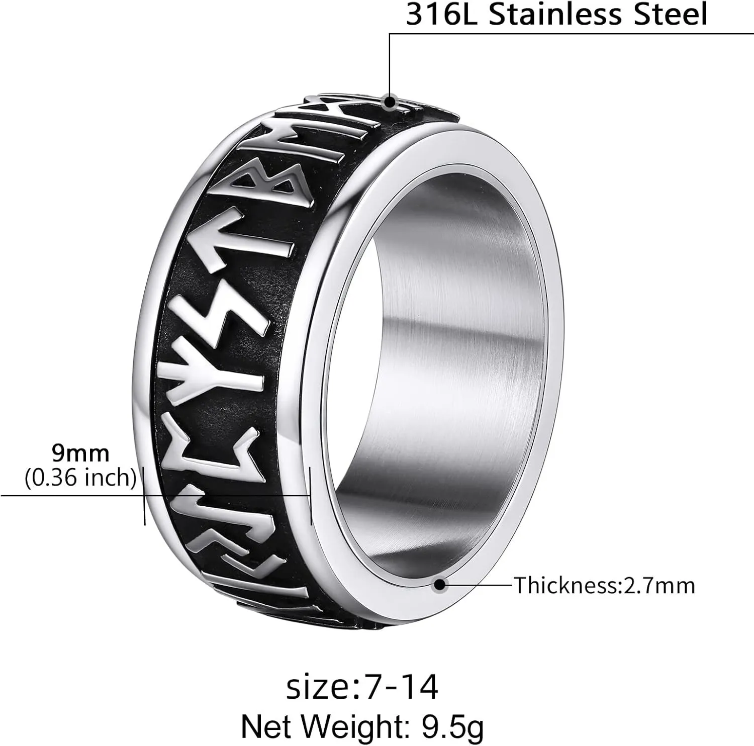 Supcare Men Women Fidget Ring,Nordic/Celtic/Moon Star Spinner Ring Jewelry Custom Name Ring Gifts for Christmas,Size 7-14 (with Jewelry Gift Box)