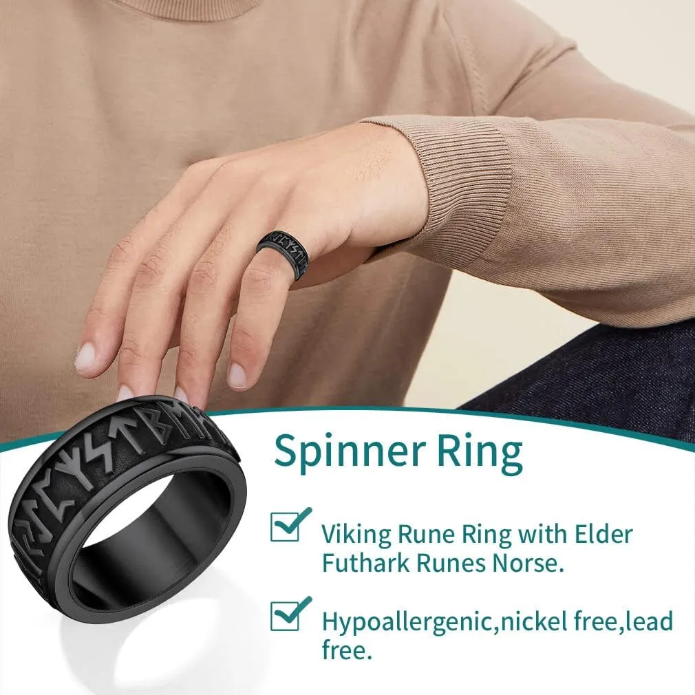 Supcare Men Women Fidget Ring,Nordic/Celtic/Moon Star Spinner Ring Jewelry Custom Name Ring Gifts for Christmas,Size 7-14 (with Jewelry Gift Box)