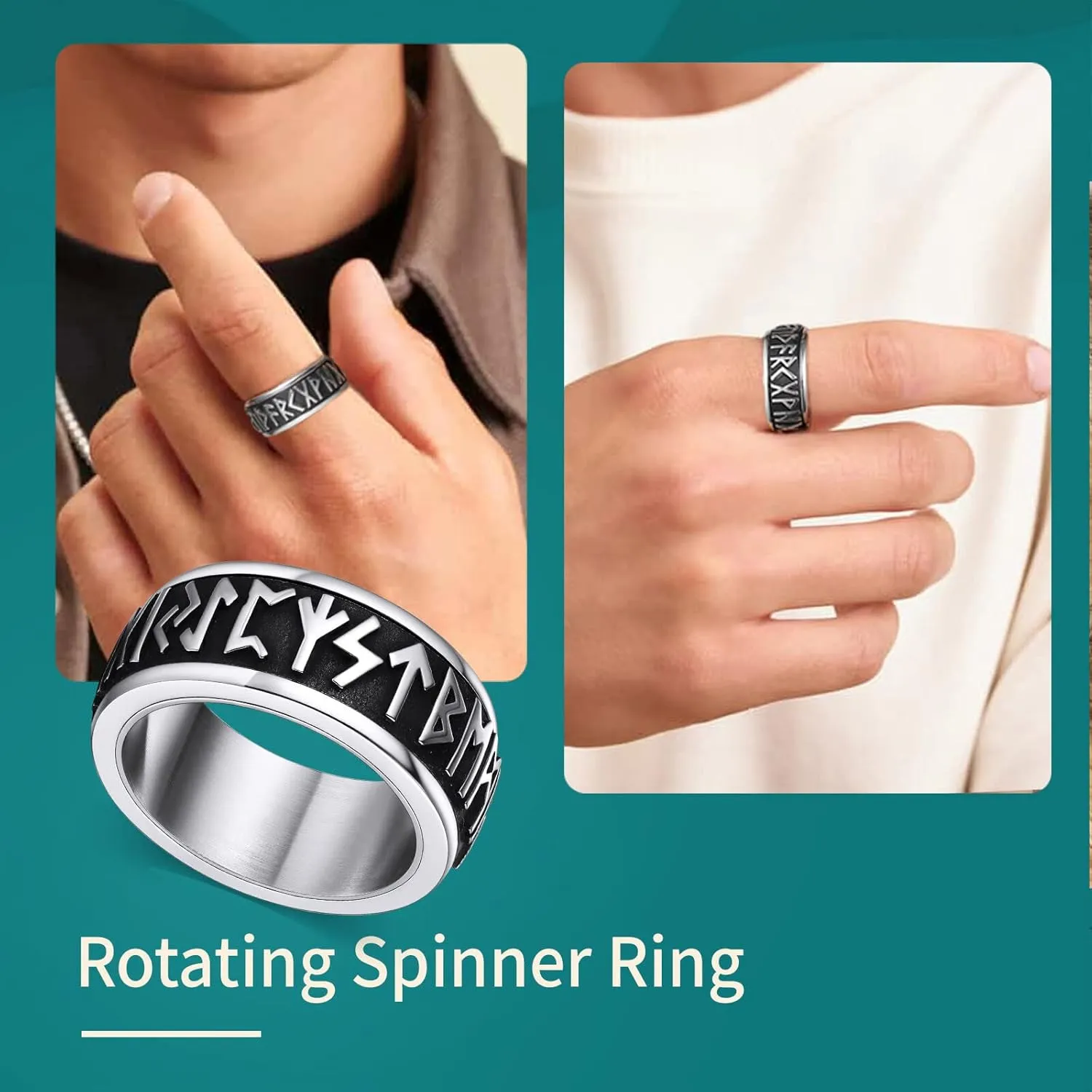 Supcare Men Women Fidget Ring,Nordic/Celtic/Moon Star Spinner Ring Jewelry Custom Name Ring Gifts for Christmas,Size 7-14 (with Jewelry Gift Box)