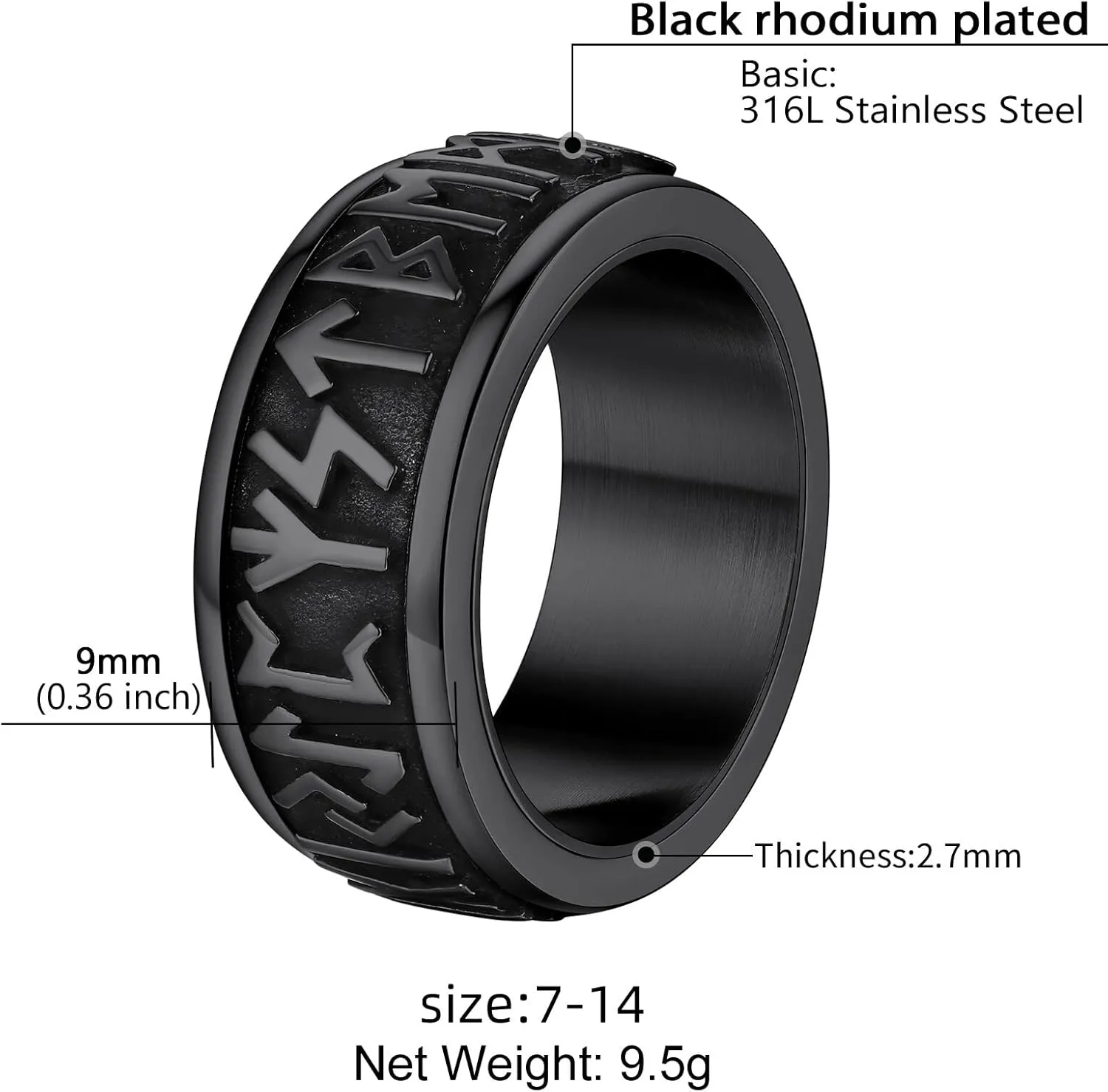 Supcare Men Women Fidget Ring,Nordic/Celtic/Moon Star Spinner Ring Jewelry Custom Name Ring Gifts for Christmas,Size 7-14 (with Jewelry Gift Box)