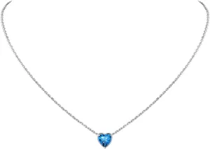 Suplight Dainty 925 Sterling Silver Birthstone Heart Crystal Necklace/Stud Earrings, Minimalist BirthStone Necklaces Earrings Jewelry for Women (with Gift Box)