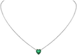 Suplight Dainty 925 Sterling Silver Birthstone Heart Crystal Necklace/Stud Earrings, Minimalist BirthStone Necklaces Earrings Jewelry for Women (with Gift Box)