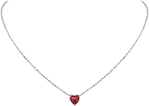 Suplight Dainty 925 Sterling Silver Birthstone Heart Crystal Necklace/Stud Earrings, Minimalist BirthStone Necklaces Earrings Jewelry for Women (with Gift Box)