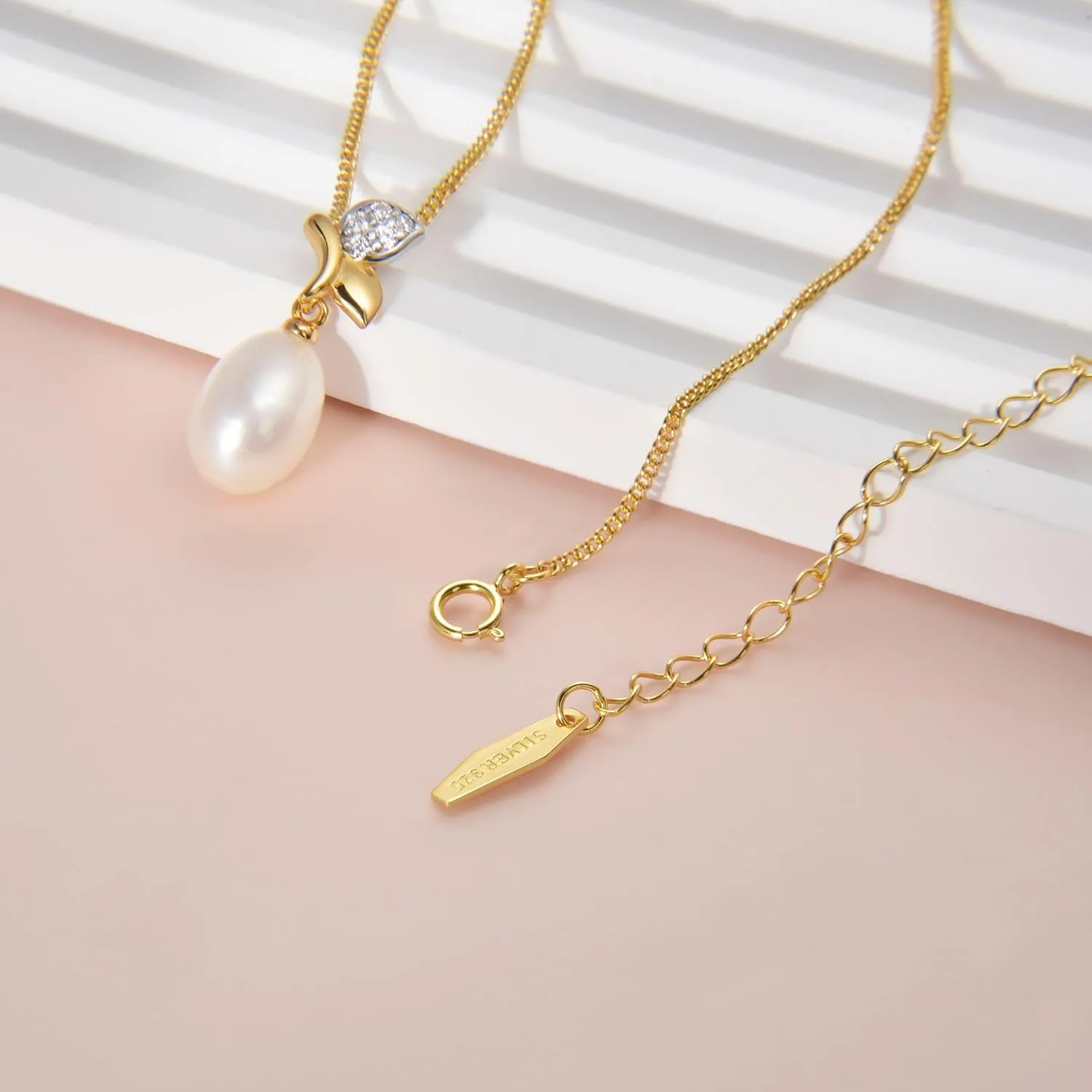 Sustainable Handpick Freshwater Pearl Necklace By SAKAR | Adjustable 24k Gold plated 925 sterling silver Pearl Necklaces Women | Pendant Pearl Jewelry | White Pearls Necklace | Waterproof Necklace
