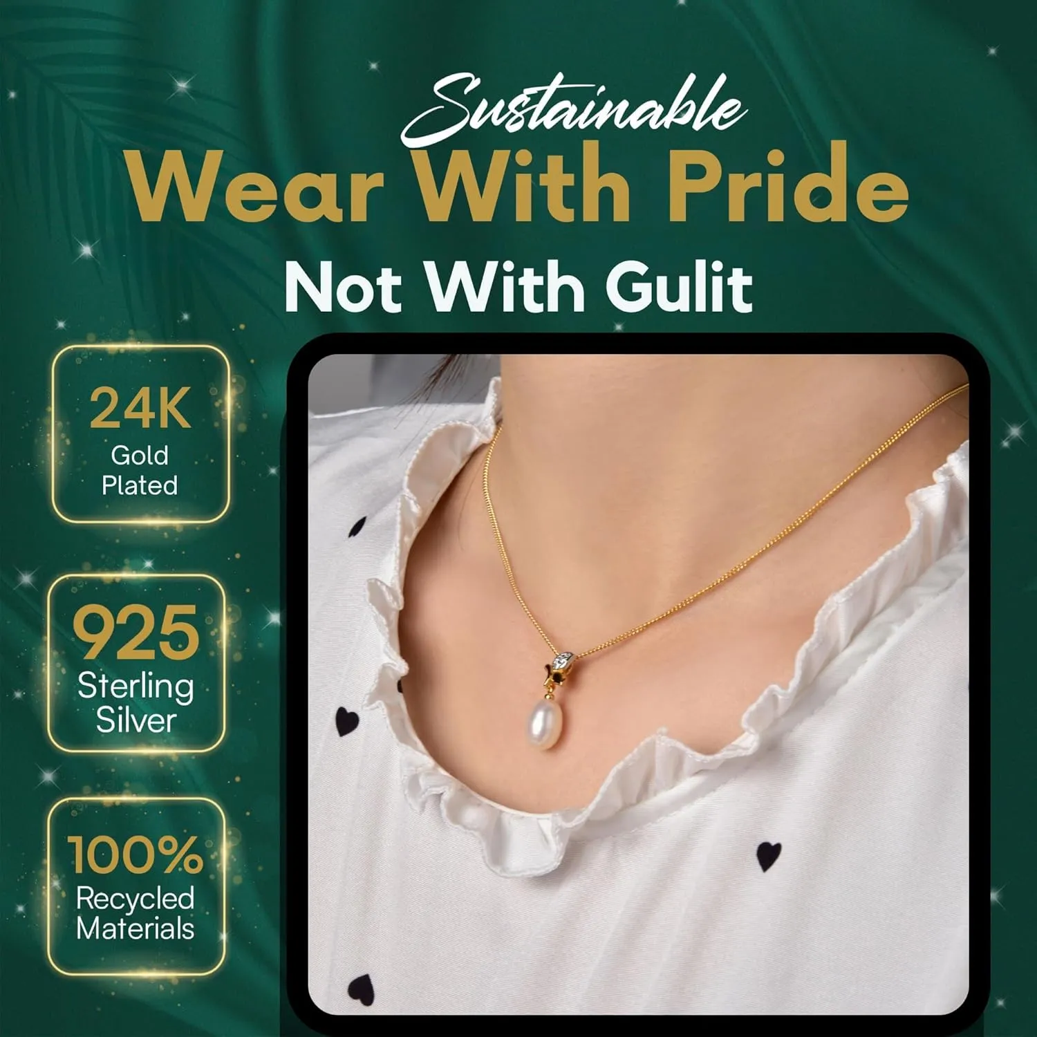 Sustainable Handpick Freshwater Pearl Necklace By SAKAR | Adjustable 24k Gold plated 925 sterling silver Pearl Necklaces Women | Pendant Pearl Jewelry | White Pearls Necklace | Waterproof Necklace