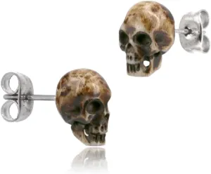 Sustainably Sourced Organic Bone Skull Earrings for Women or Men - Stud Skeleton Ear Rings - Gothic Skeleton Jewelry