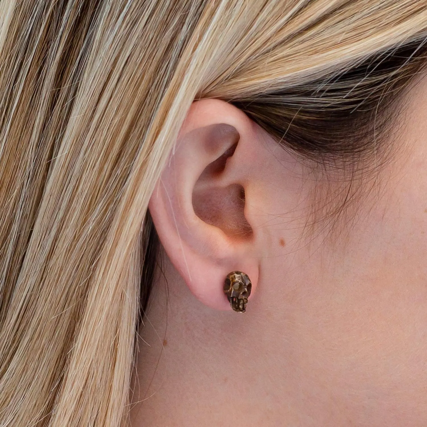 Sustainably Sourced Organic Bone Skull Earrings for Women or Men - Stud Skeleton Ear Rings - Gothic Skeleton Jewelry