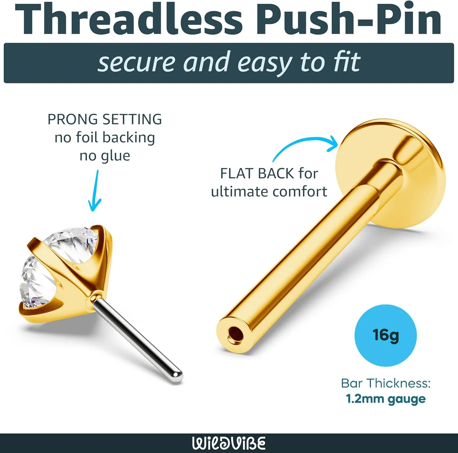 Threadless Flat Back Nose Stud 18g 16g 20g - Real G23 Titanium Flatback Stud Earrings - Tragus, Helix, Conch Push Pin Earring Studs - Secure & Easy Fit Threadless Nose Stud - 6mm 8mm Flat Back Nose Ring